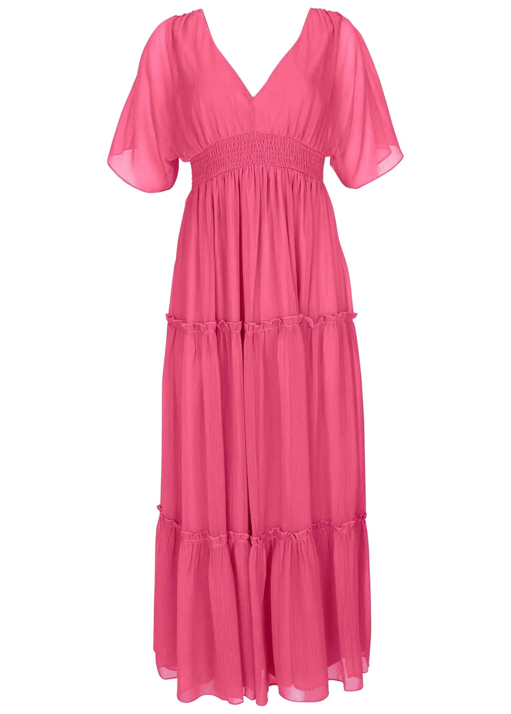 Flutter Sleeve Maxi Dress Hot Pink