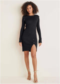 Button Detail Sweater Dress Jet Black