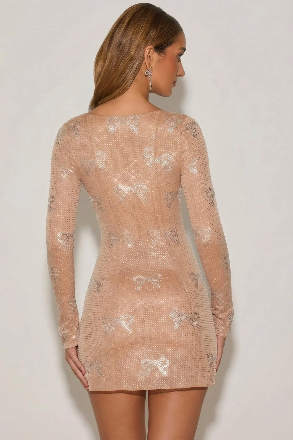 Embellished Sweetheart A Line Mini Dress in Almond