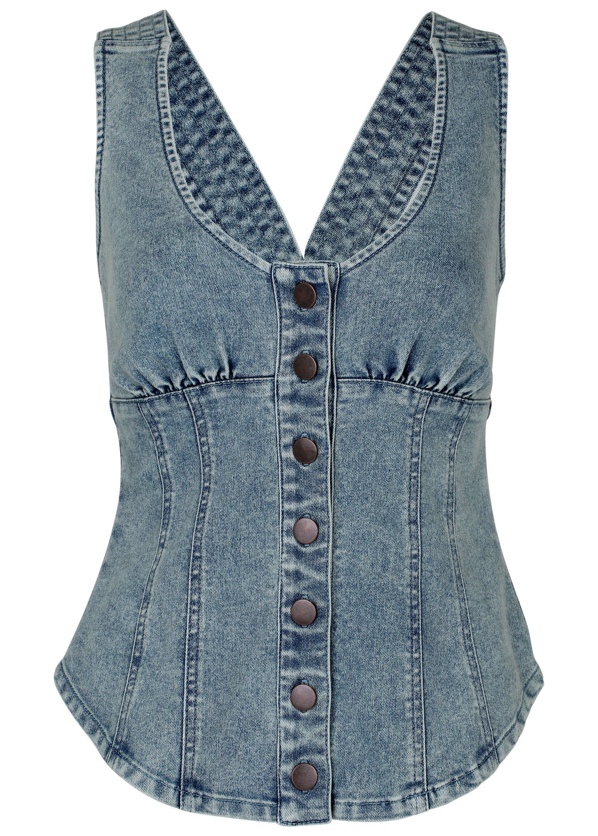 Denim Button Front Top Light Wash
