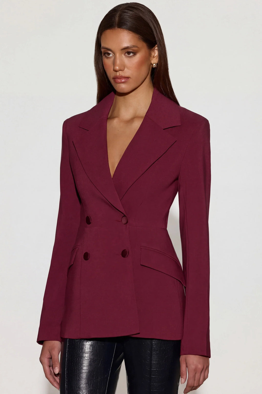 Structured Double Breasted Blazer in Burgundy