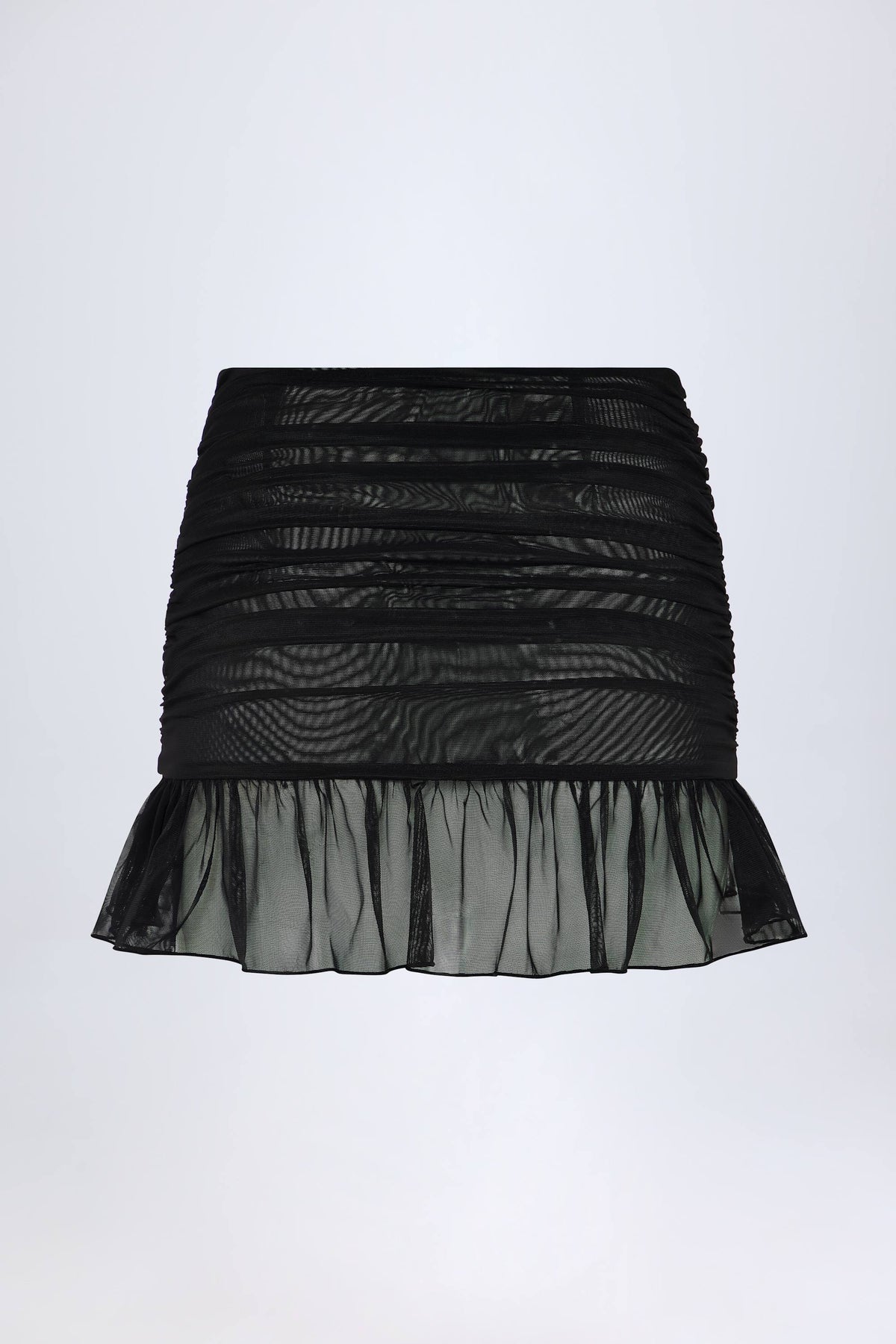 Hardware Detail Ruffled Mid Rise Mini Skirt in Black