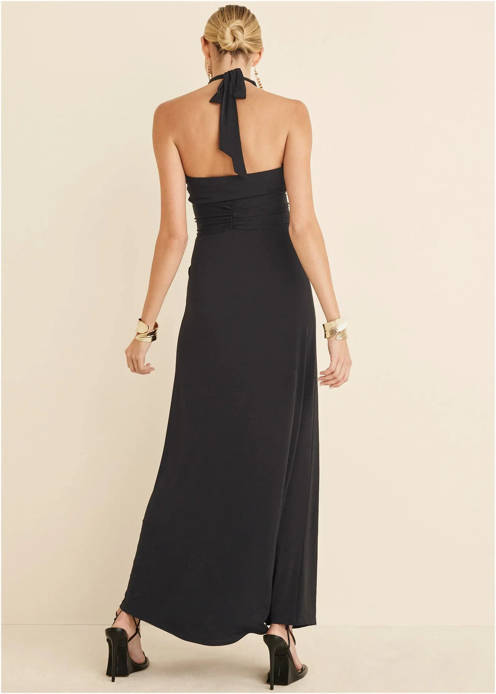 Plunging Knot Maxi Dress Jet Black