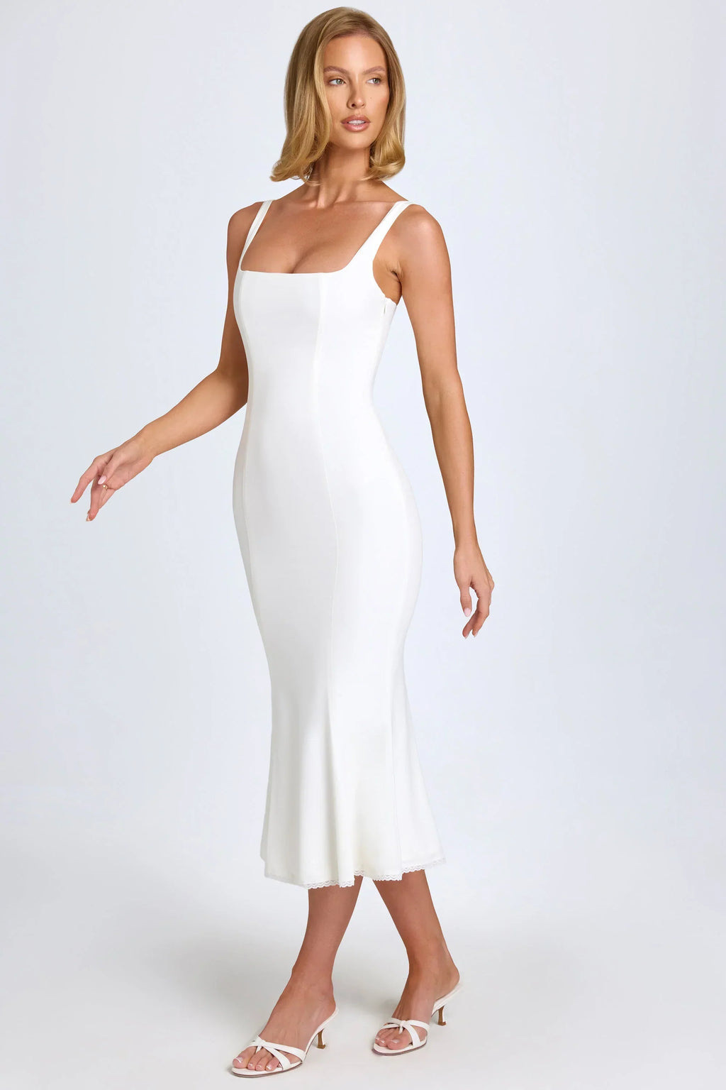 Lace Trim Midaxi Dress in White