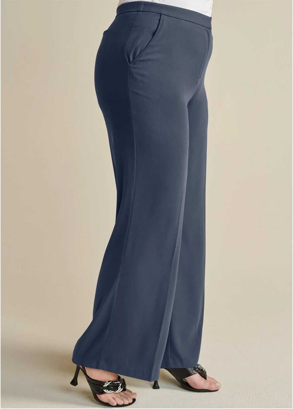 High Rise Wide Leg Trousers Navy