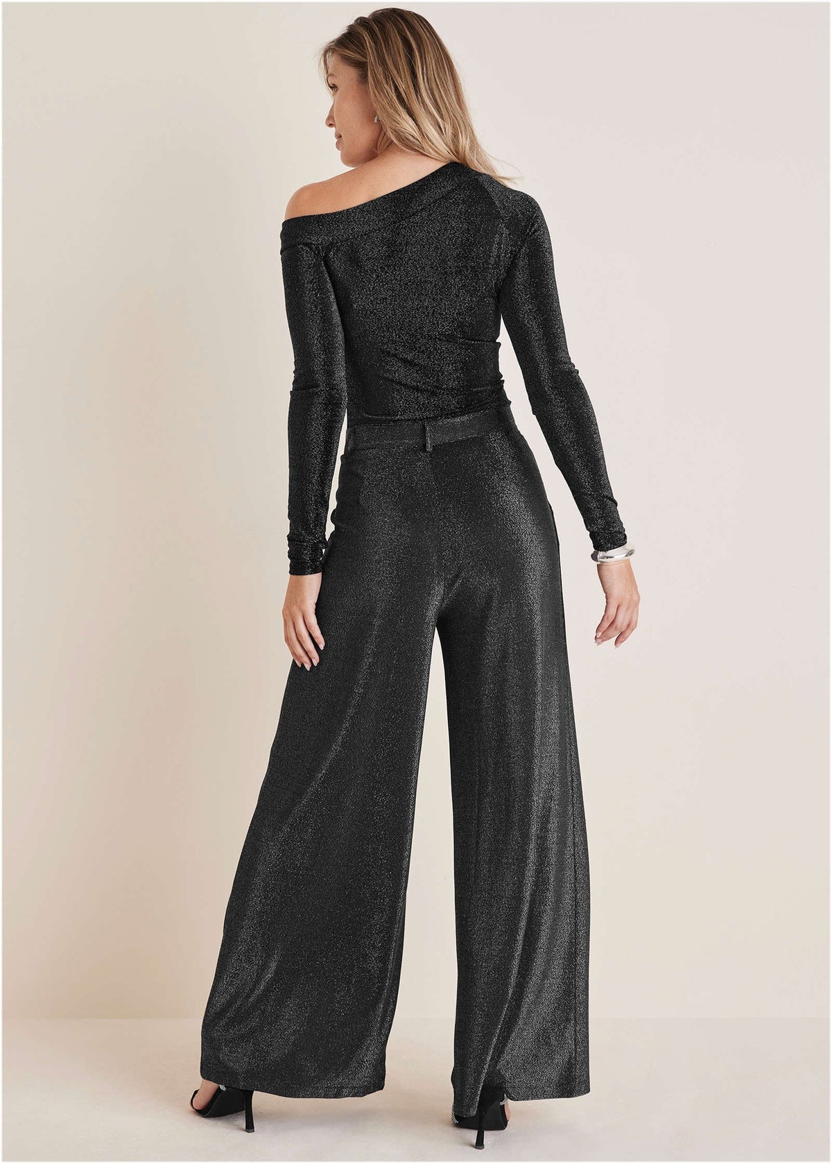 Glitter Knit One Shoulder Top Jet Black Glitter Knit
