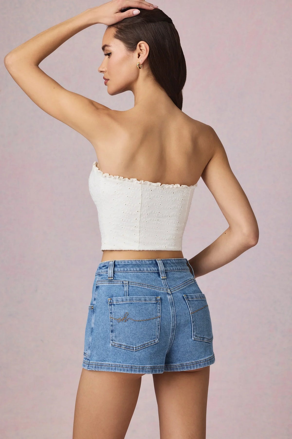 High Waist A Line Shorts in Mid Blue Wash