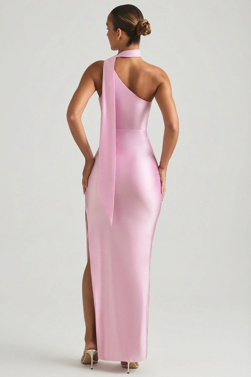 Asymmetric Scarf Detail Maxi Dress in Soft Pink