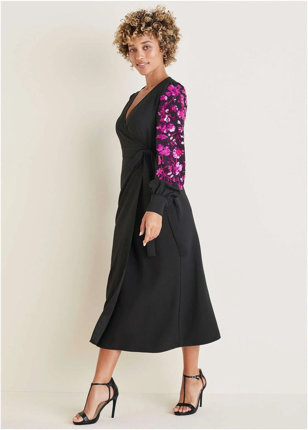Floral Sequin Maxi Dress Black Multi