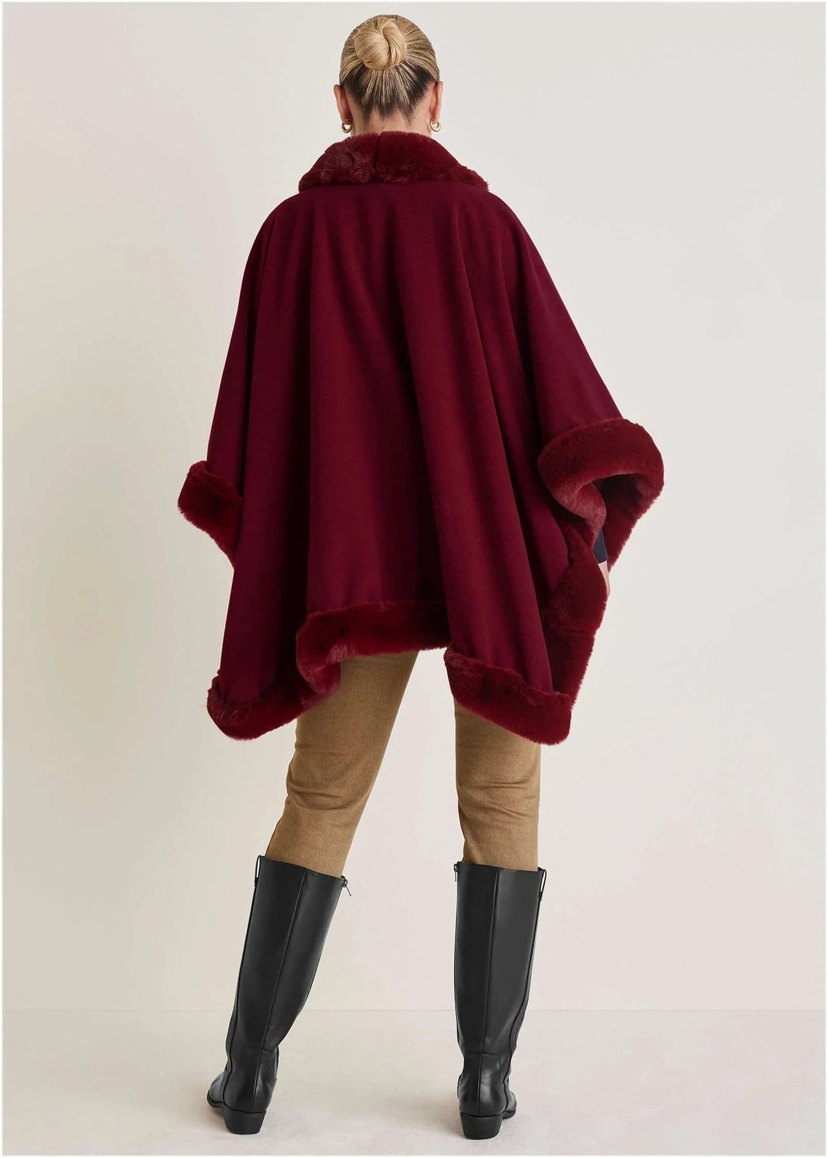 Fur Trim Wrap Shawl Red