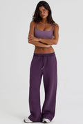 Brushed Jersey Wide Leg Joggers in Plum
