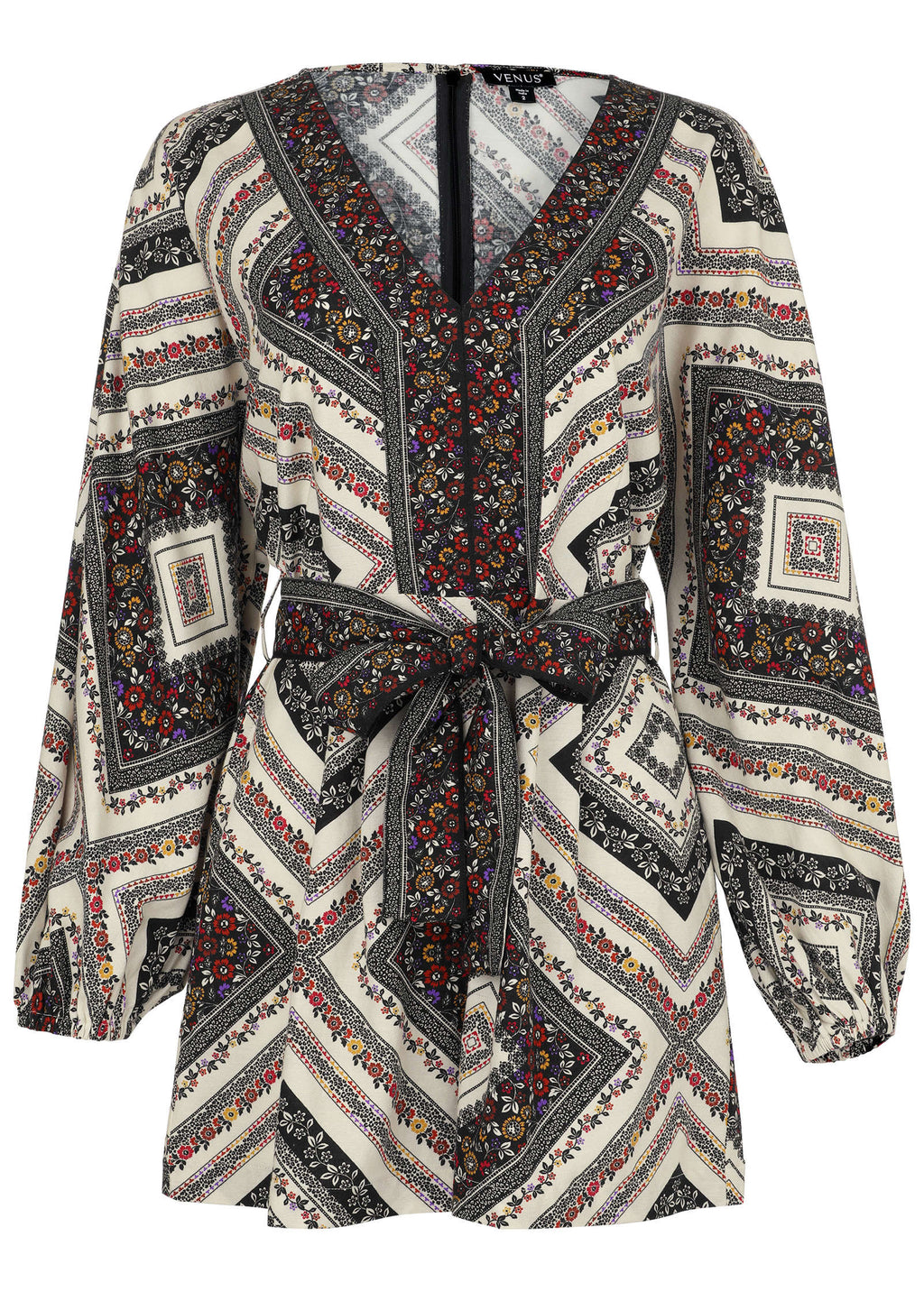 Linen Tie Waist Romper Summer Prairie Patchwork Floral