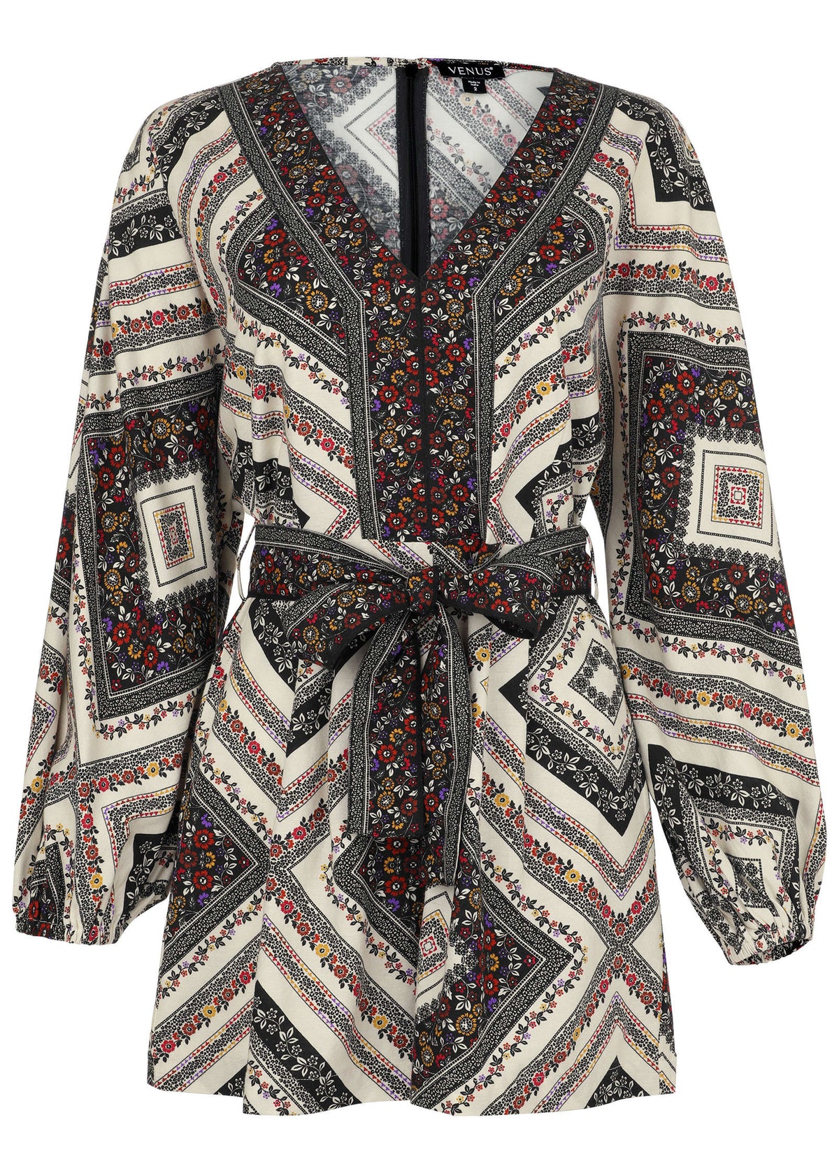 Linen Tie Waist Romper Summer Prairie Patchwork Floral