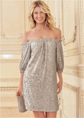 Sequin Off The Shoulder Dress Silver