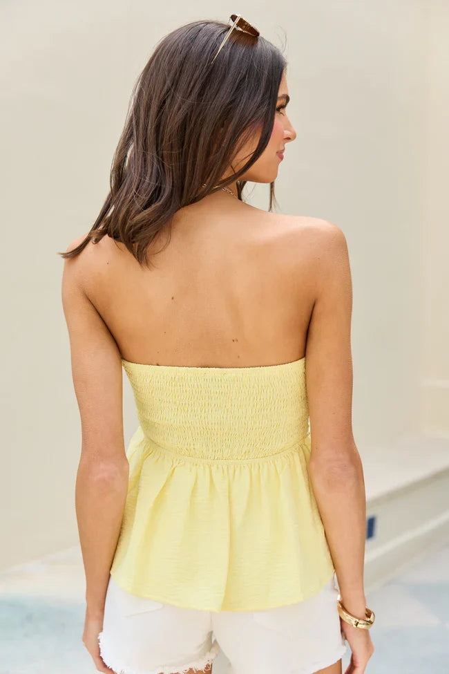 Yellow Strapless Bow Knot Top