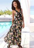 Crochet Printed Maxi Dress Black Multi