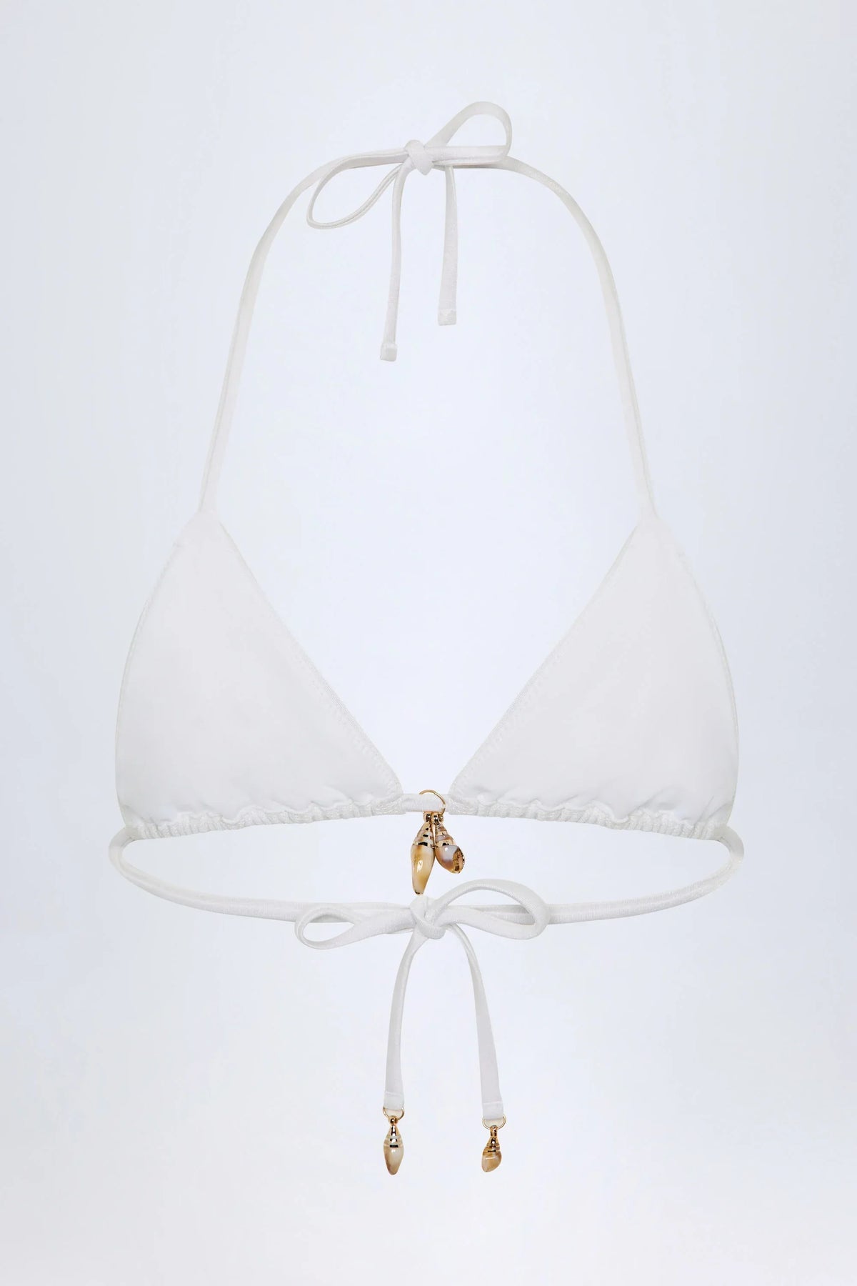 Charm Detail Triangle Bikini Top in White