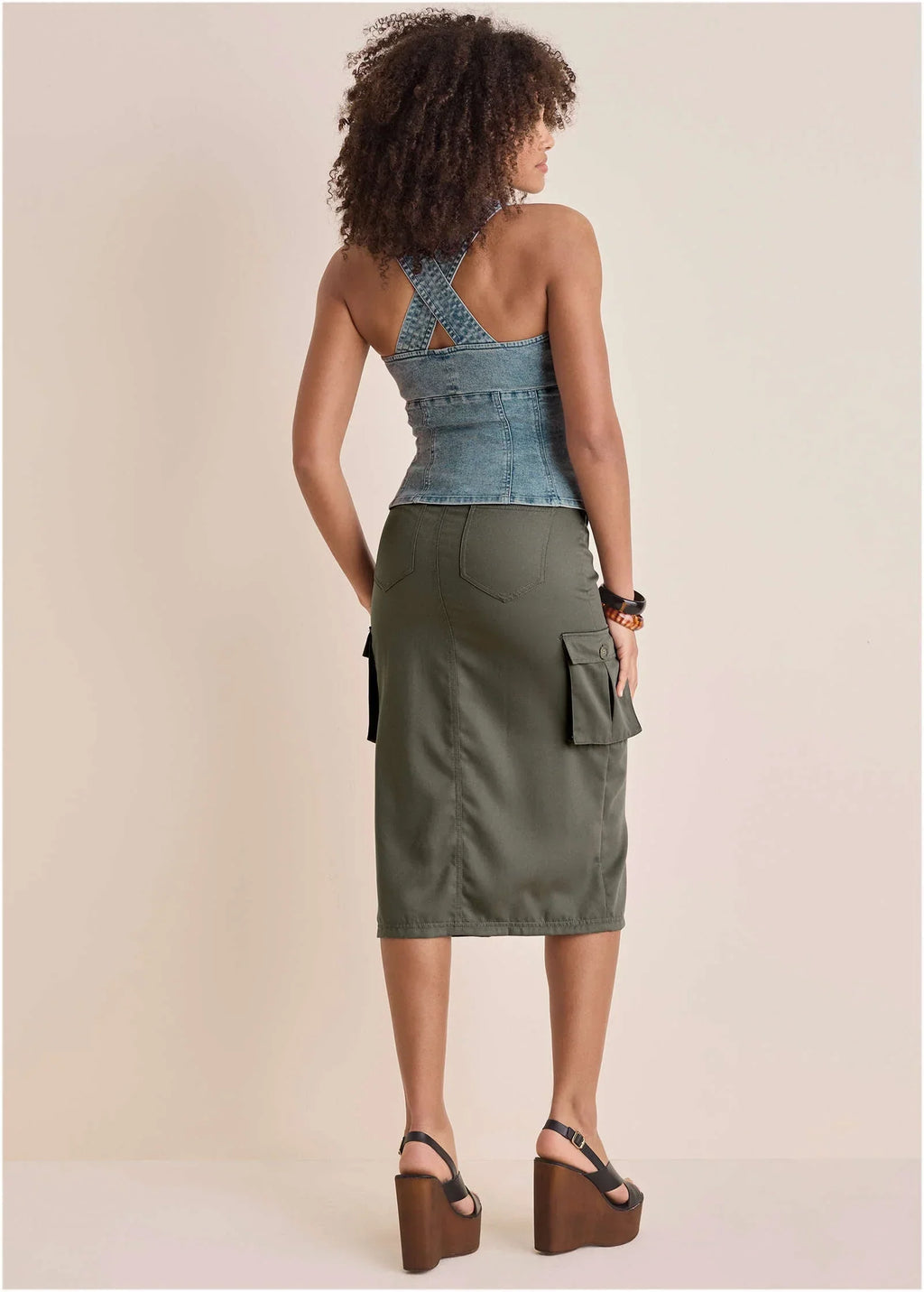 Denim Button Front Top Light Wash