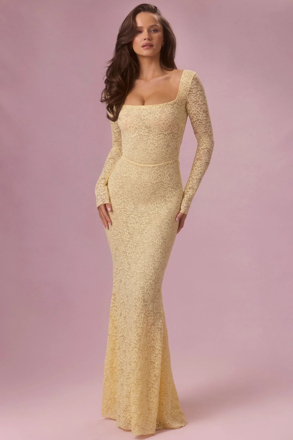 Lace Long Sleeve Maxi Dress in Butter
