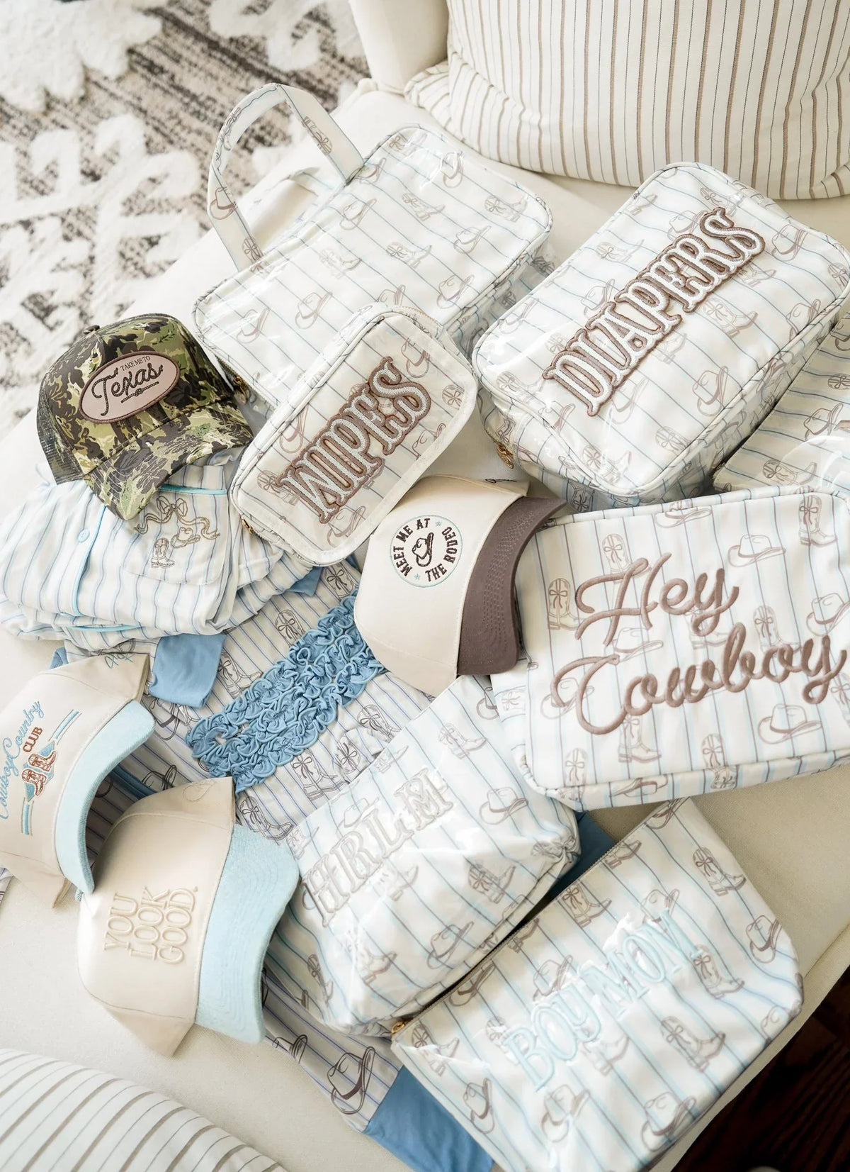 KenzKustomz Western Blues Striped XL Bag Hey Cowboy