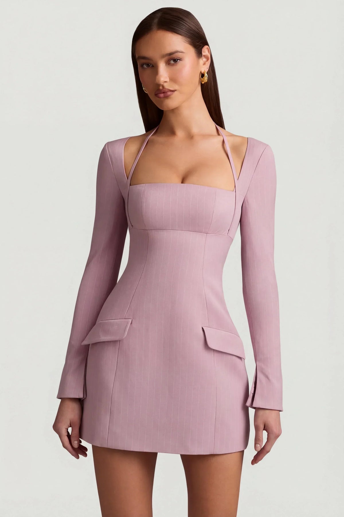 Pinstripe Structured A Line Mini Dress in Mauve