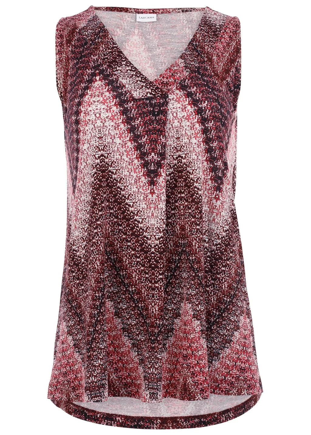V Neck Sleeveless Top Burgundy Multi
