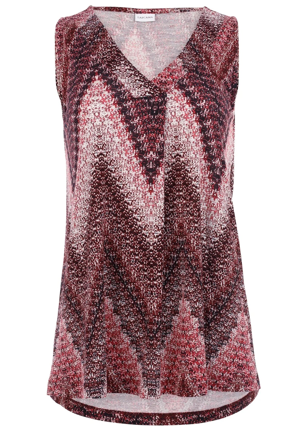 V Neck Sleeveless Top Burgundy Multi
