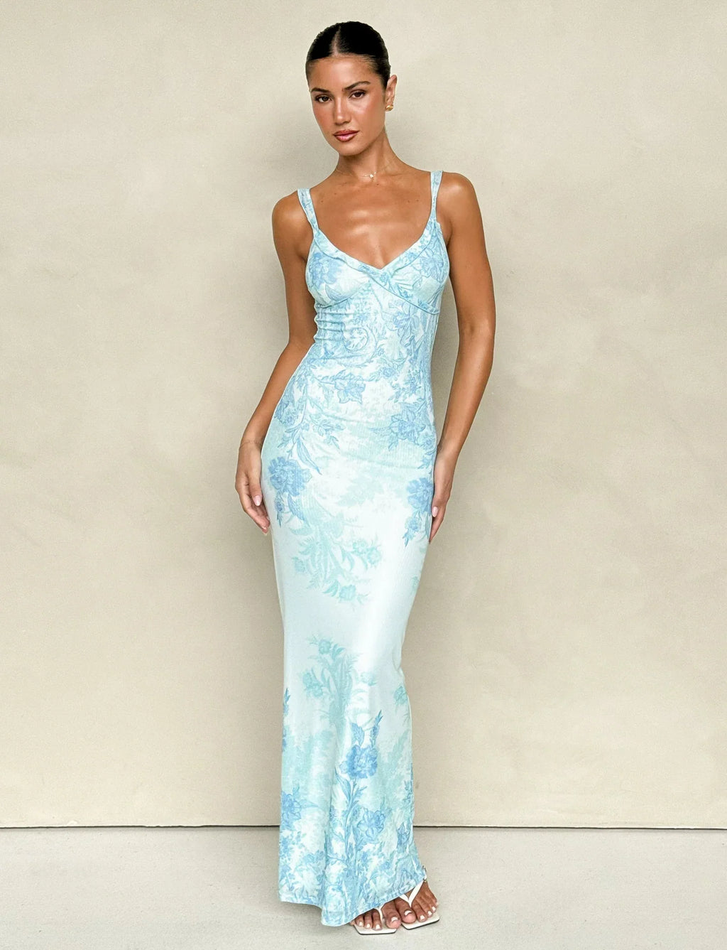 GUILIANNA FRILL MAXI DRESS BLUE FLORAL TAPESTRY