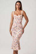 Layered Bra Detail Fishtail Midaxi Dress in Primrose Floral Print