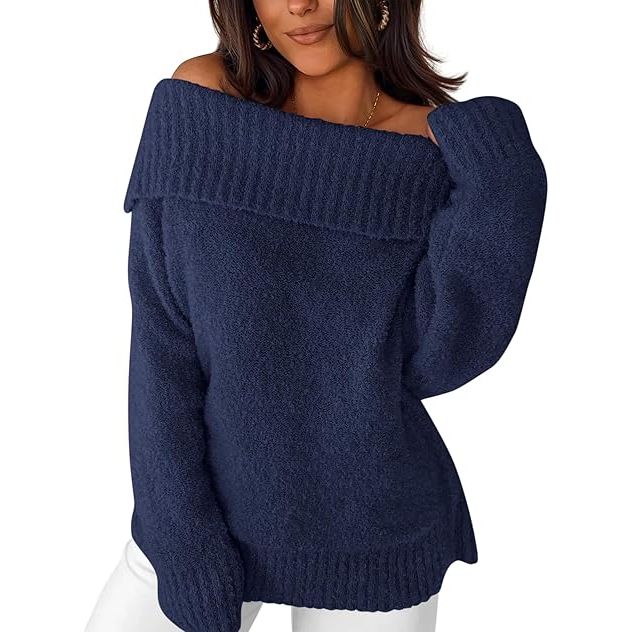 Women’s Off-the-Shoulder Chunky Cable Knit Long Sleeve Sweater