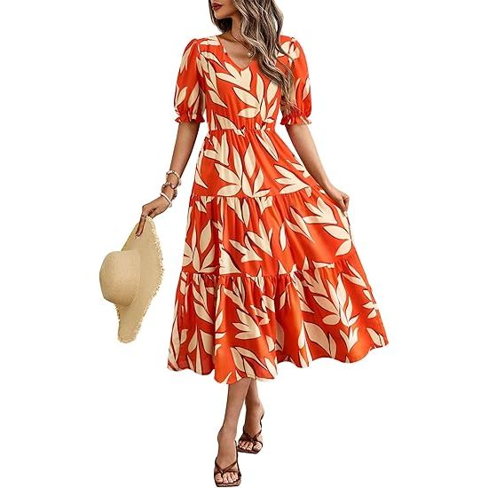 Women’s Boho Floral Print Puff Sleeve Dress
