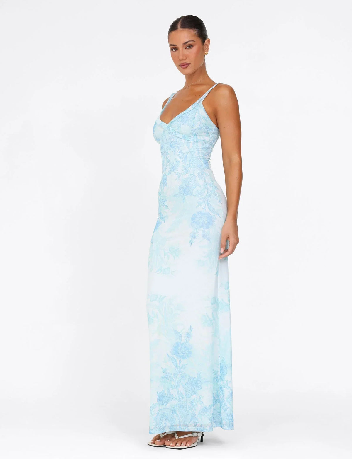 GUILIANNA FRILL MAXI DRESS BLUE FLORAL TAPESTRY
