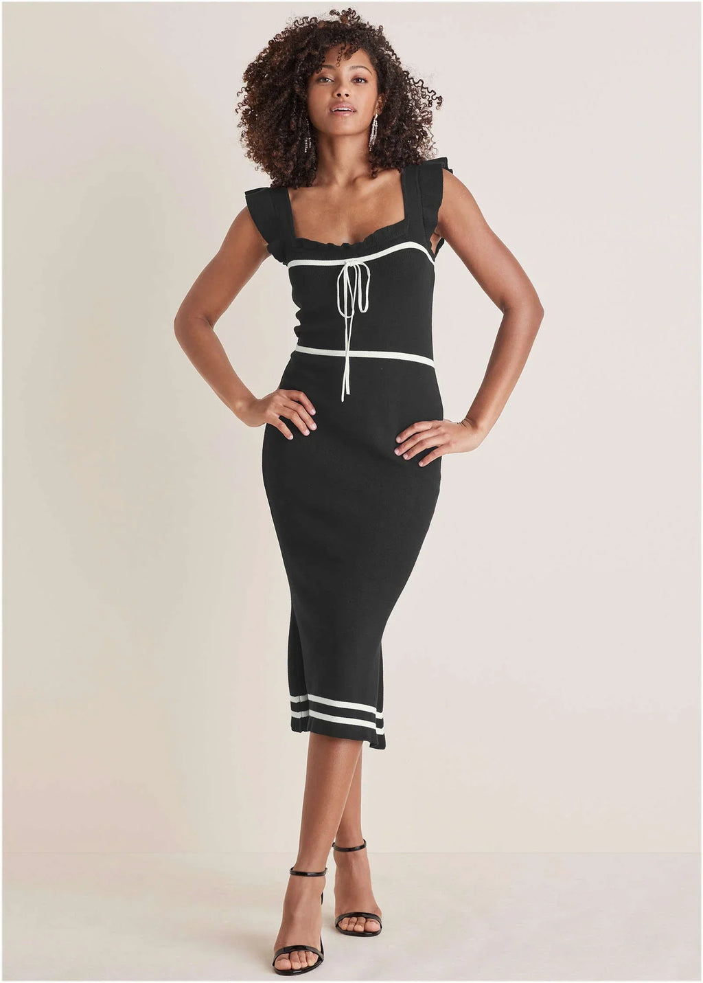 Ruffle Contrast Midi Dress Jet Black