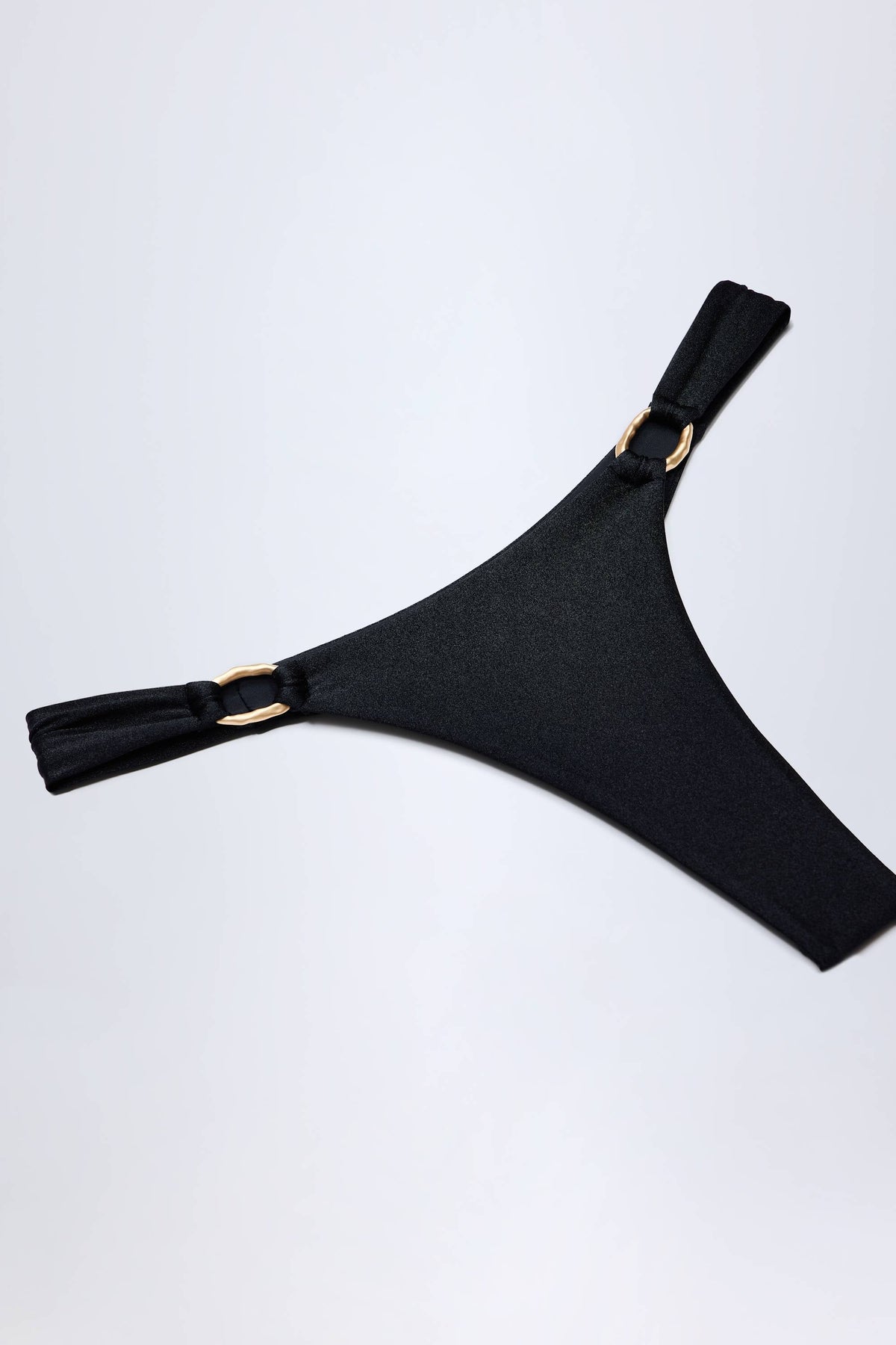 Hardware Detail Thong Bikini Bottoms in Black