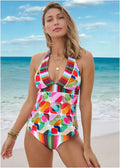 Athens Halter Tankini Top Watercolor Geo Combo