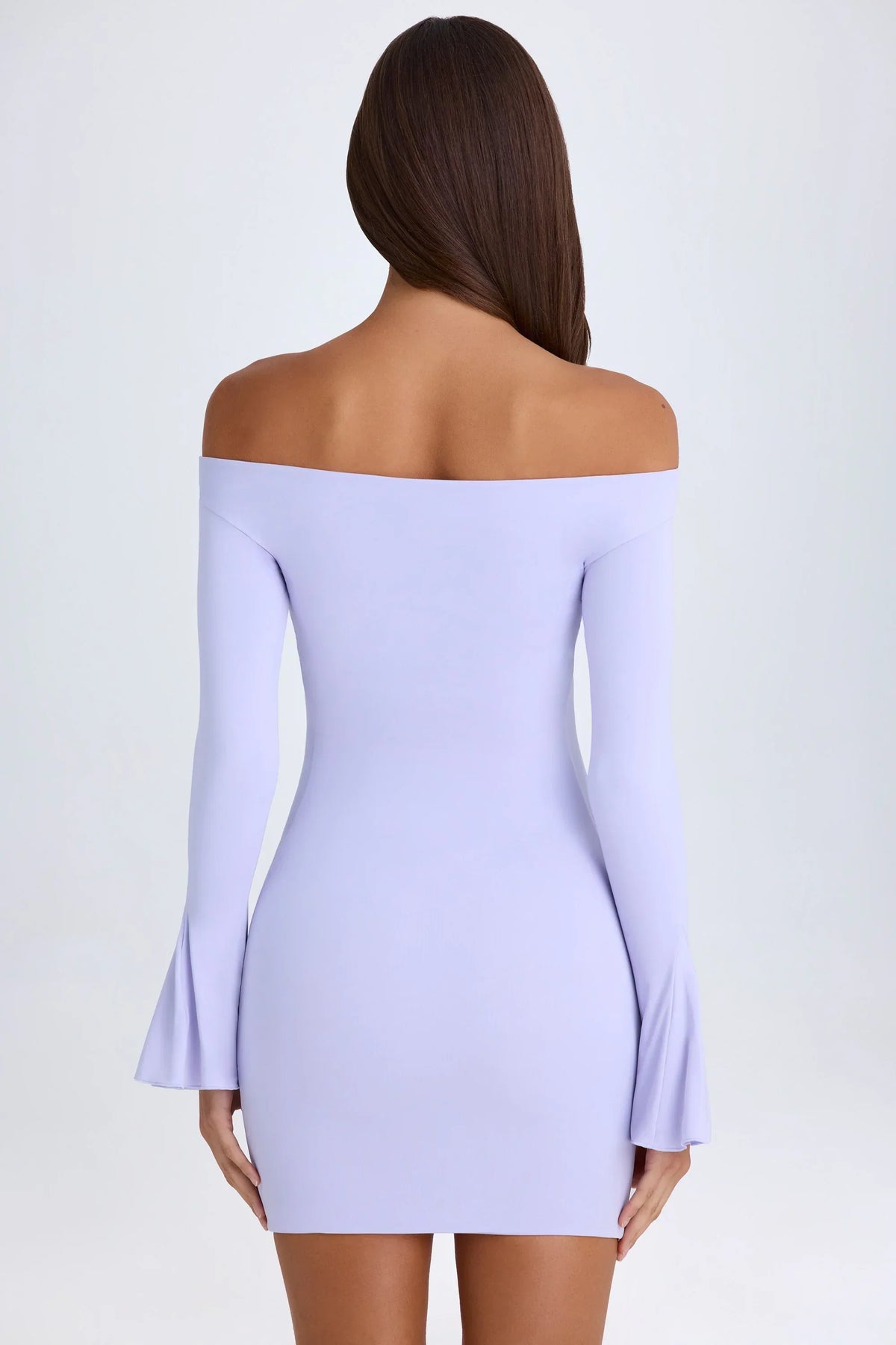 Off Shoulder Cut Out Mini Dress in Soft Lilac