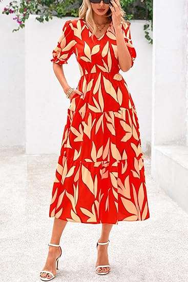Women’s Boho Floral Print Puff Sleeve Dress