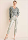 Sequin V Neck Sweater Light Heather Grey