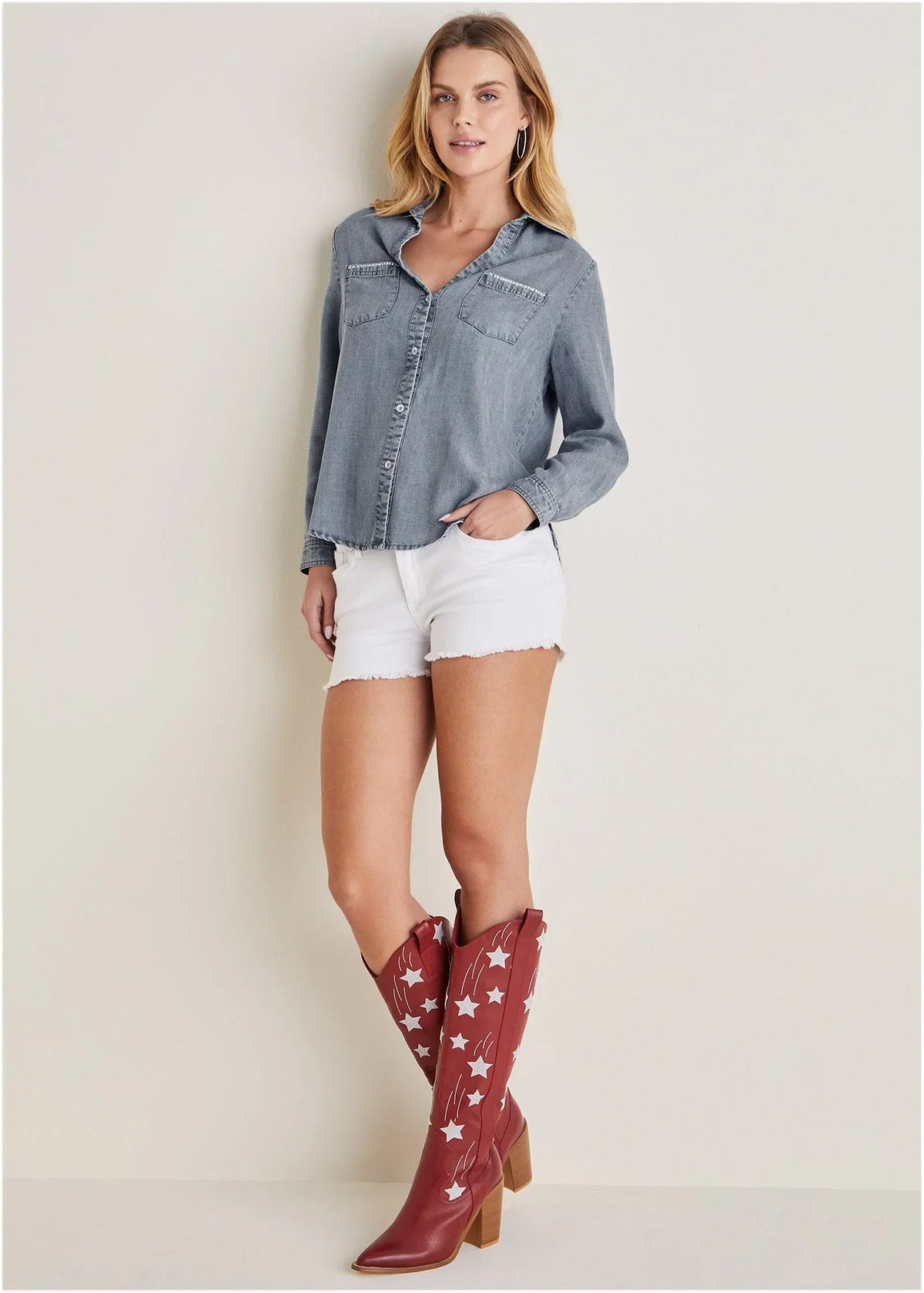 Chambray Button Down Top Medium Wash