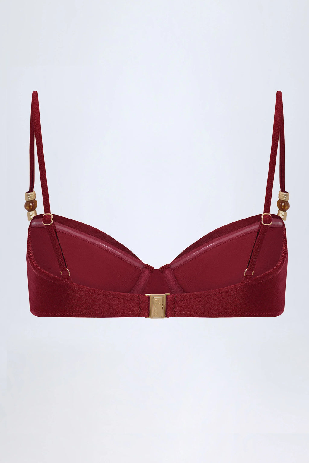 Bead Embellished Ruched Underwired Bikini Top in Dark Cherry