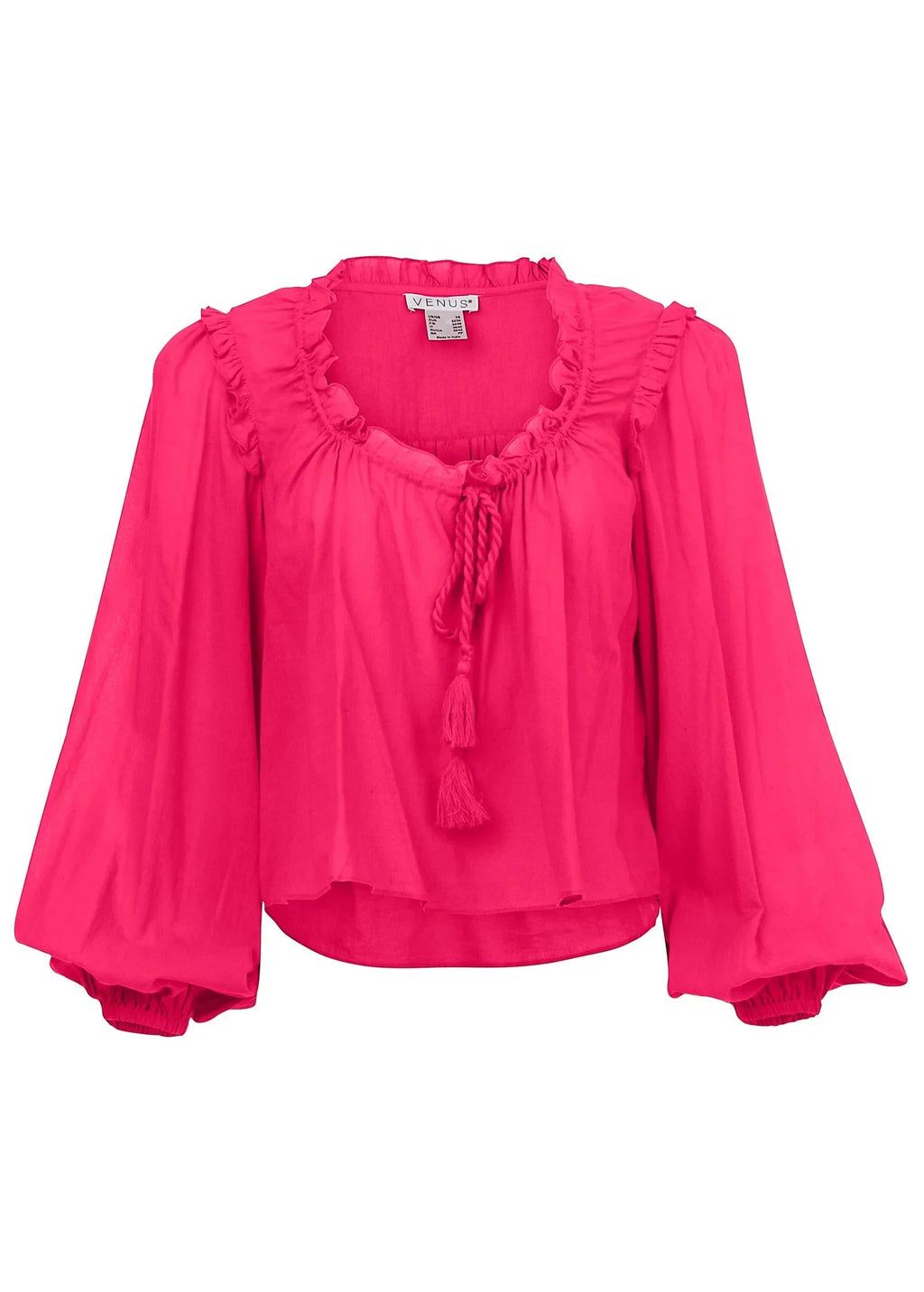Tassel Long Sleeve Top Dark Pink
