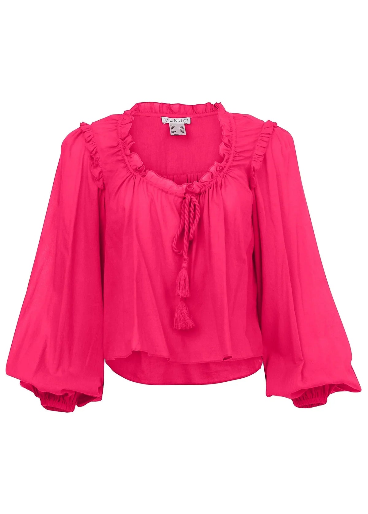 Tassel Long Sleeve Top Dark Pink