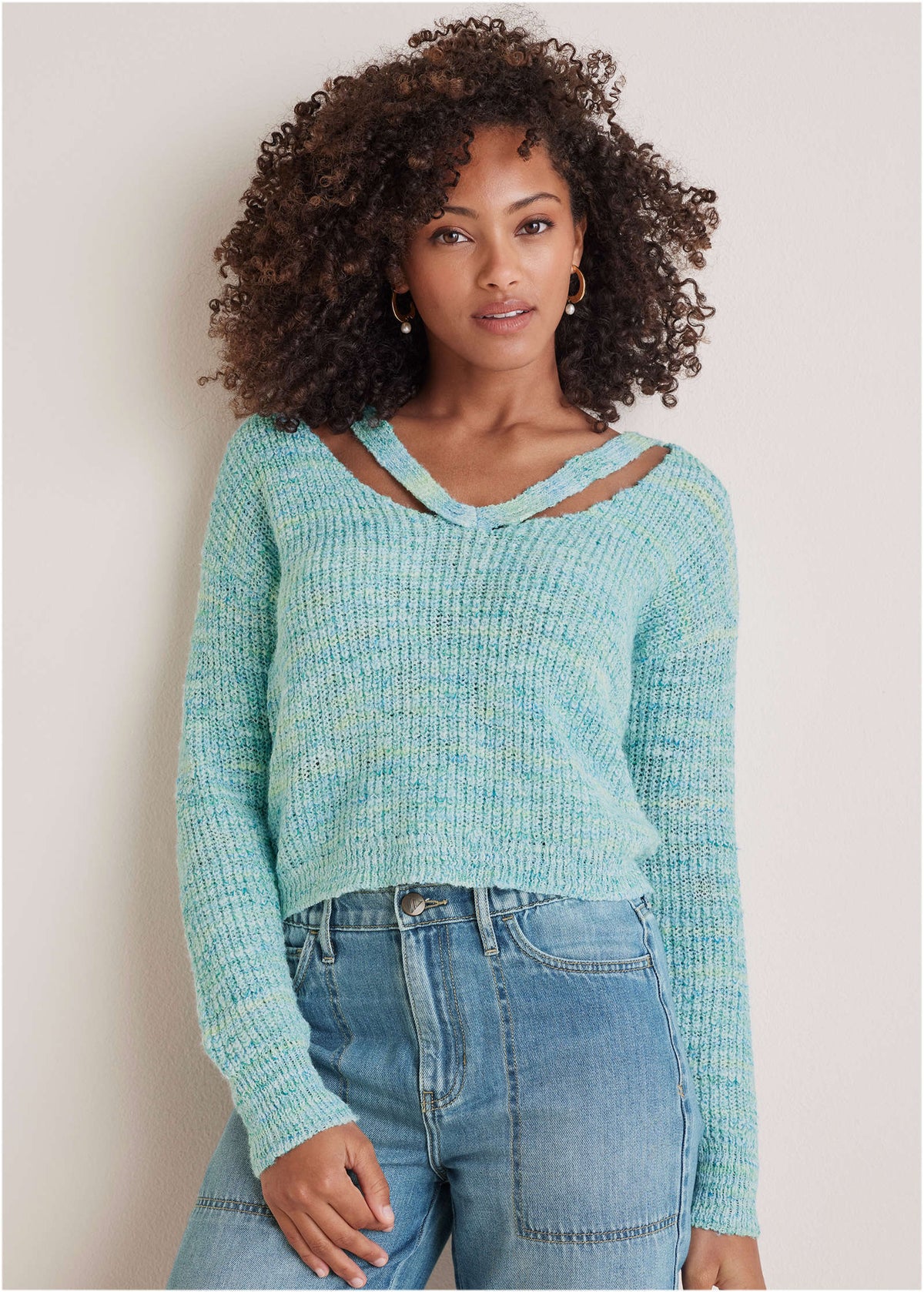 Spacedye V Neck Sweater Blue Multi