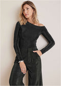 Glitter Knit One Shoulder Top Jet Black Glitter Knit