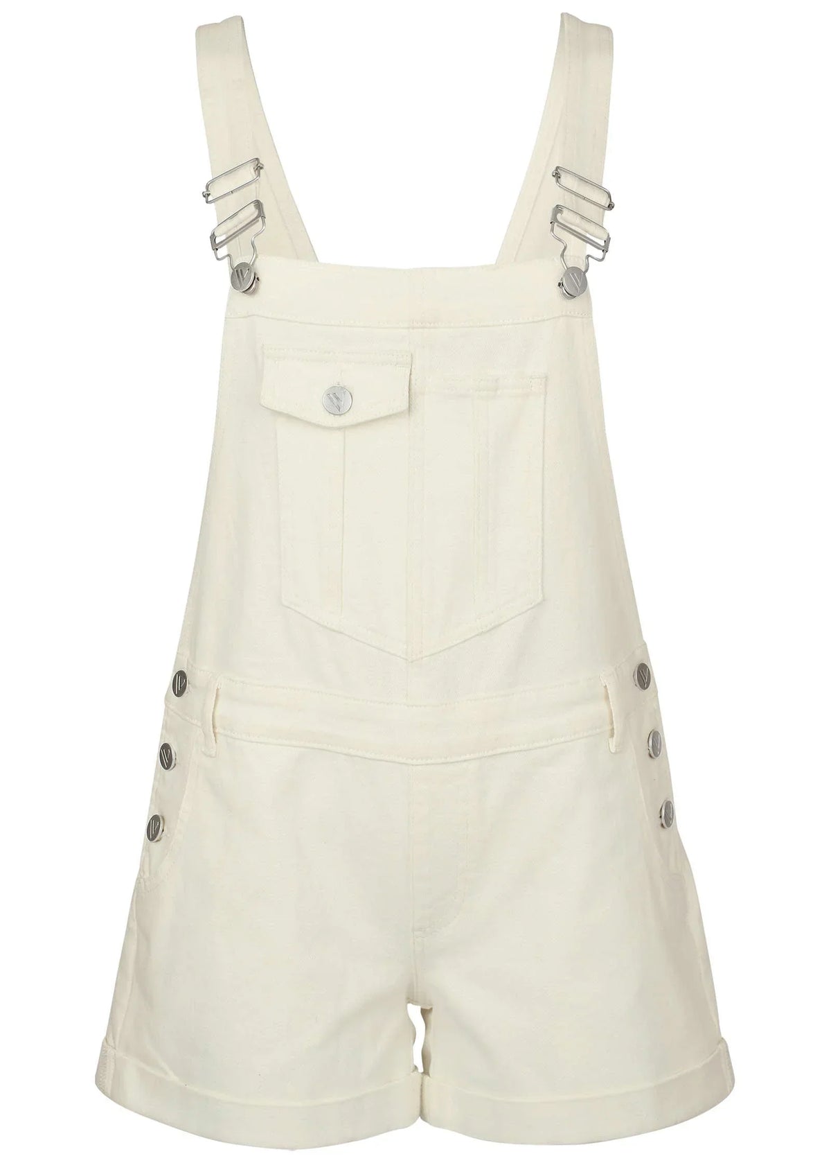 V Back Denim Overalls White Denim