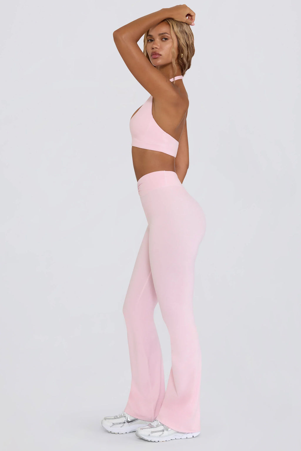 Brushed Jersey Ruched Flared Trousers in Bloom
