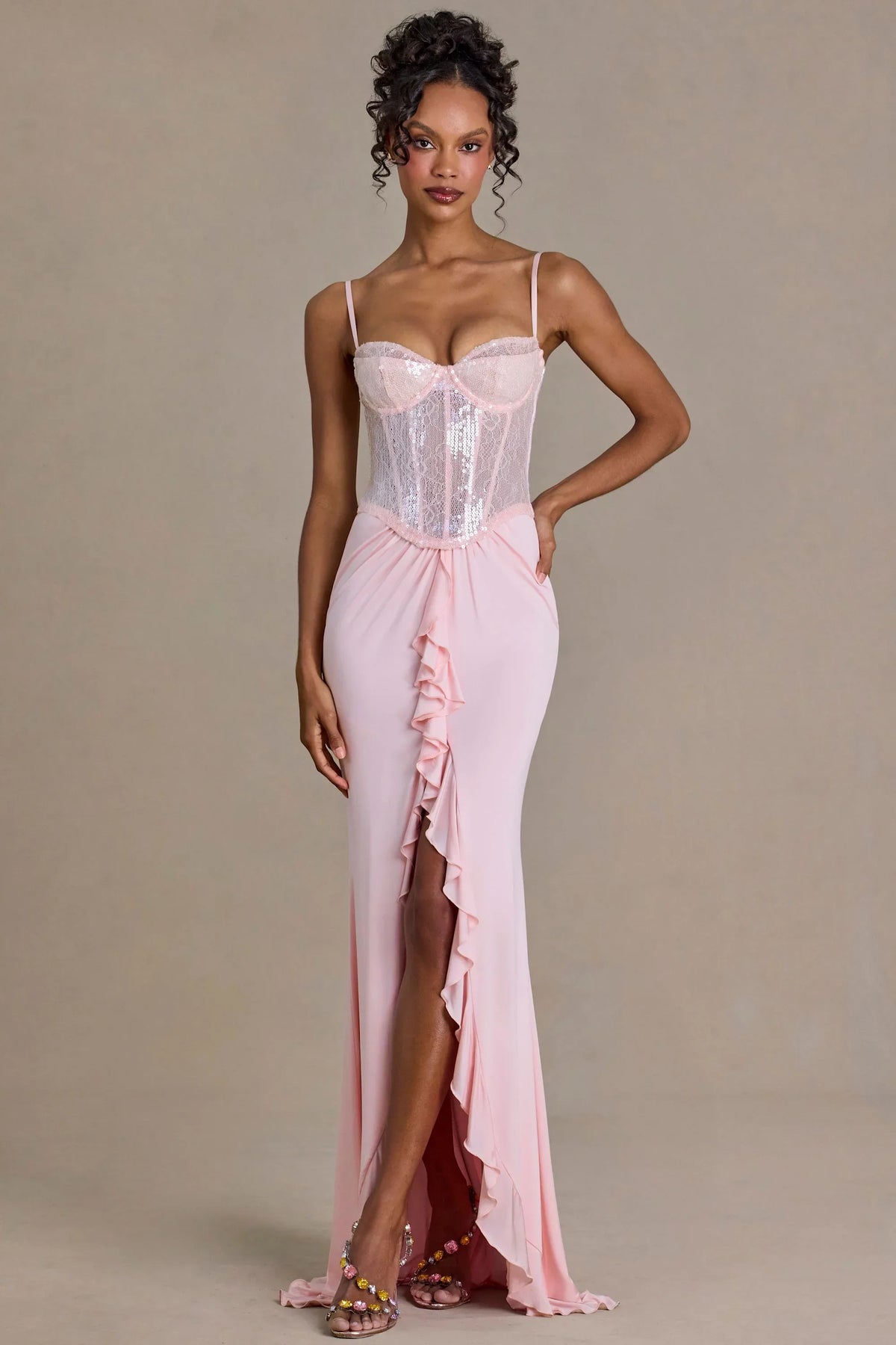 Embellished Lace Corset Gown in Blossom