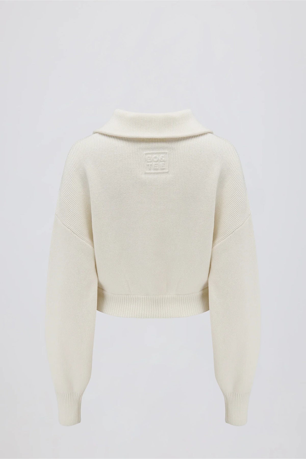 Ribbed Knit Zip Up Cropped Sweatshirt in Ivory