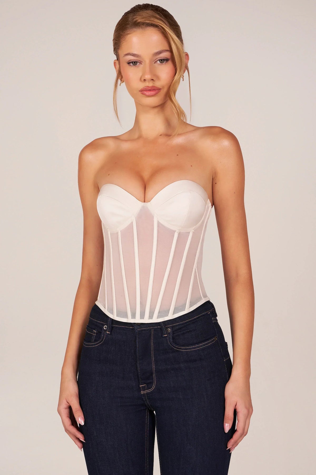 Bandeau Lace Up Corset Top in Ivory