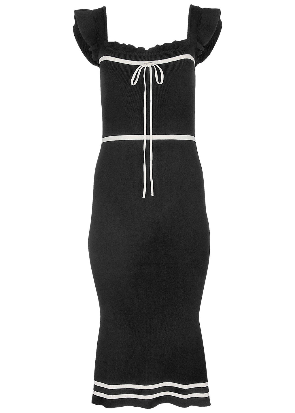 Ruffle Contrast Midi Dress Jet Black